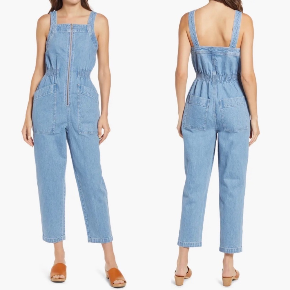 Madewell Denim Zip Smock-Waist Jumpsuit in Baisley Wash